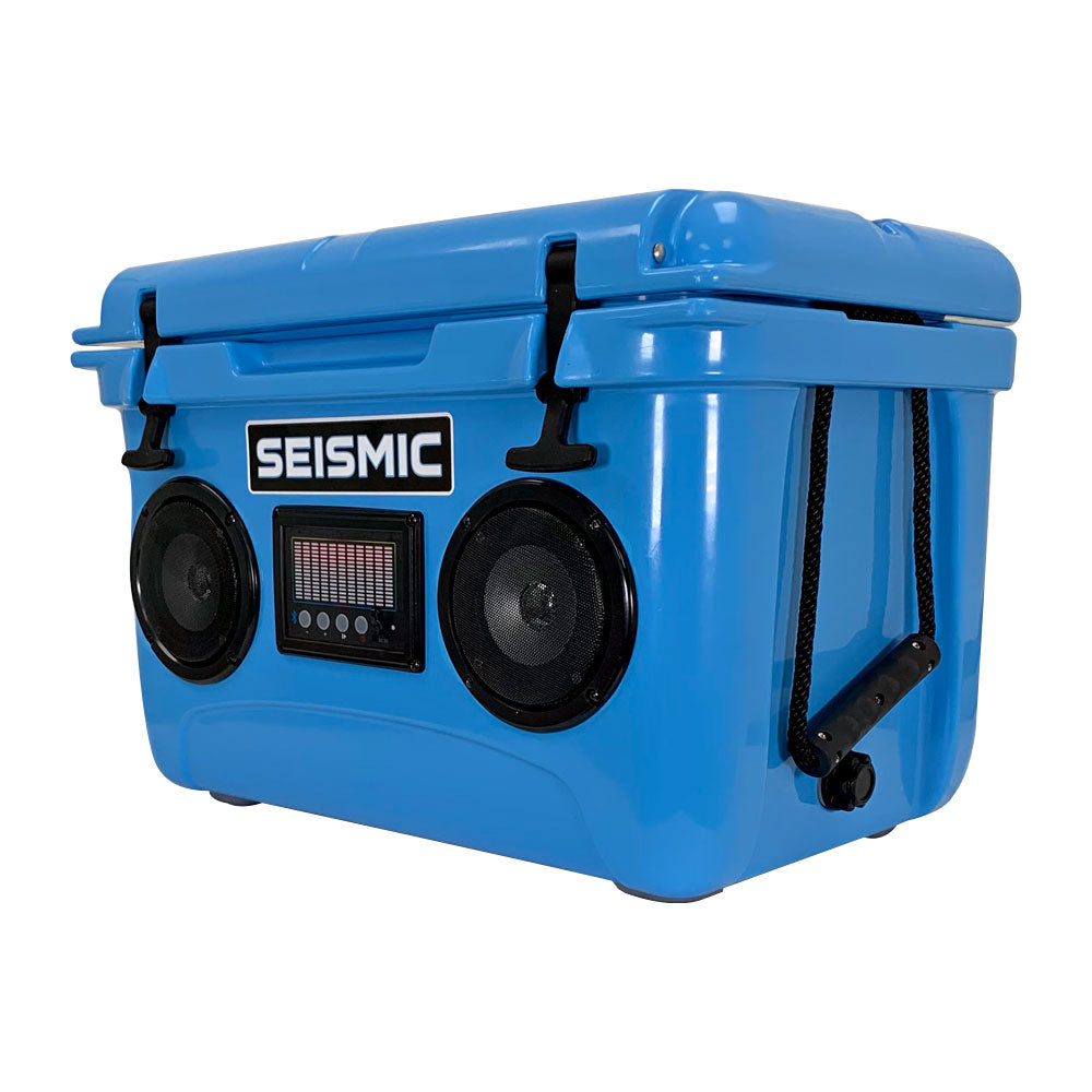 Blue 37 Quart Hard Cooler with Bluetooth Speakers | Seismic Audio