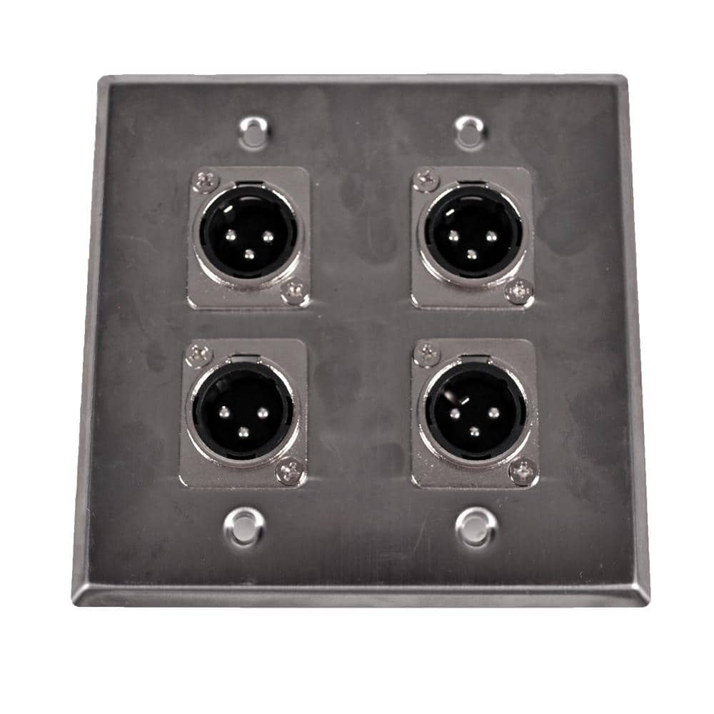 2 Gang Stainless Wall Plate with 4 XLR Male Connectors | Seismic Audio