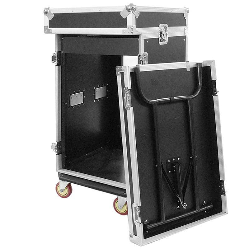 thumbnail image 2 of Sound Town STMR-16UWT2 16U Rack Case With 11U Top Space & Two DJ Work Tables – Black, Wood, New 2 of 5