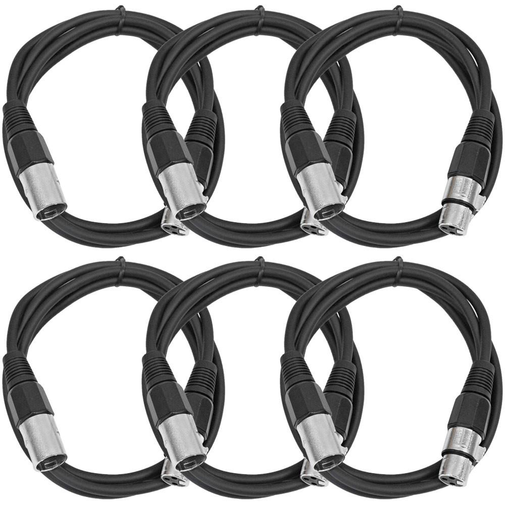 6 Pack XLR Patch Cable 6 Foot XLR Cable Male XLR to Female XLR Black XLR Cables