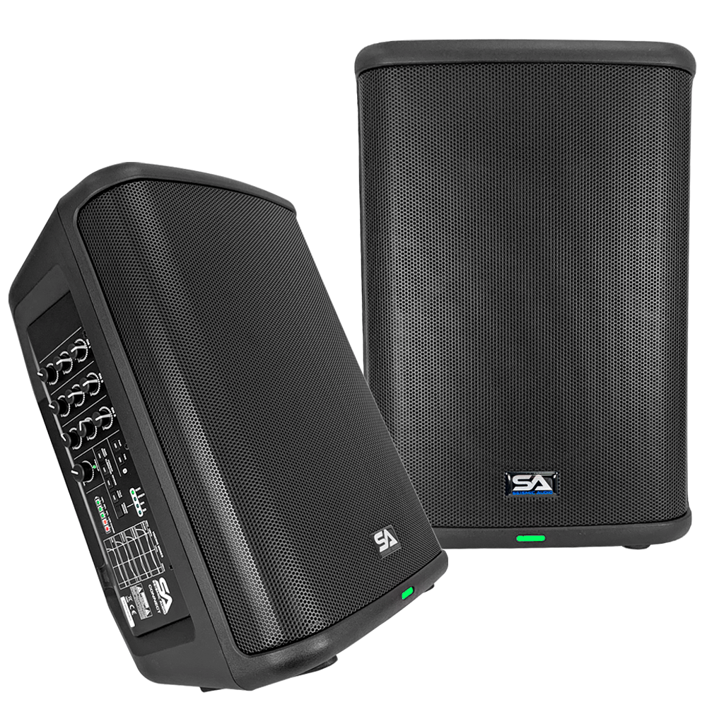 Pair of Powered 8 Inch Portable 2-Way Compact PA Speaker with ...