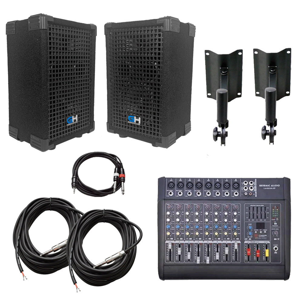 PA/DJ Pro Audio Package | 5 Inch Speakers | 8 Channel Mixer | Seismic Audio