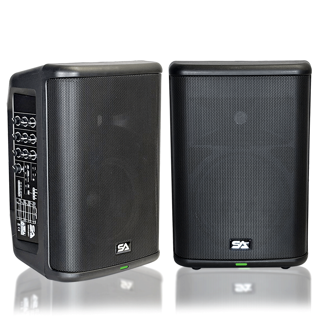 Pair of Powered 8 Inch Portable 2-Way Compact PA Speaker with ...