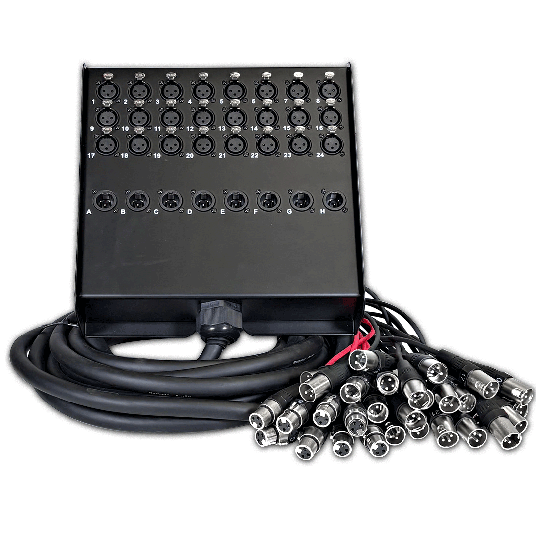 24 Channel XLR Low Profile Snake Cable with Stage Box | 8 Channel