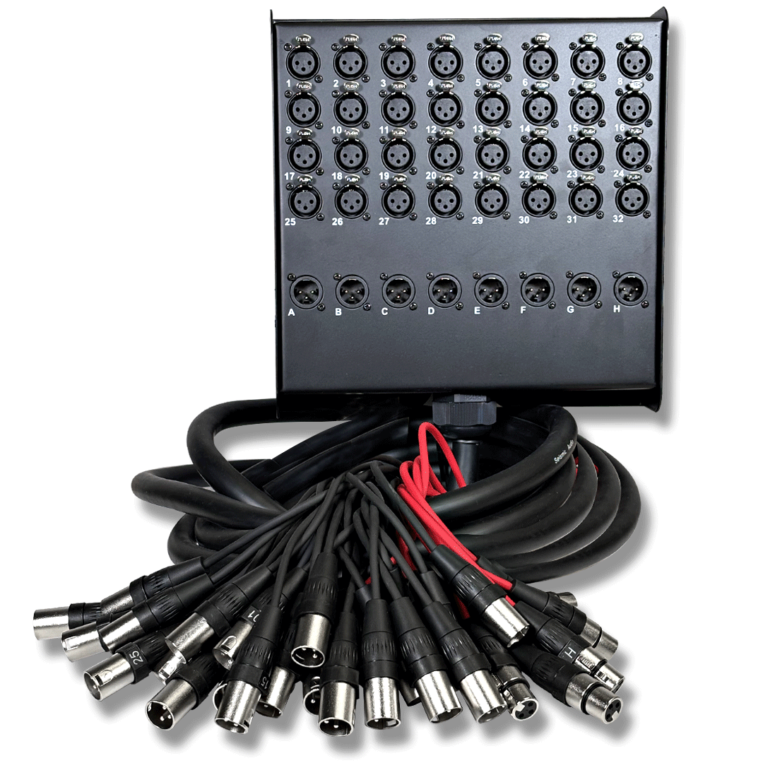32 Channel XLR Low Profile Snake Cable with Stage Box | 8 Channel