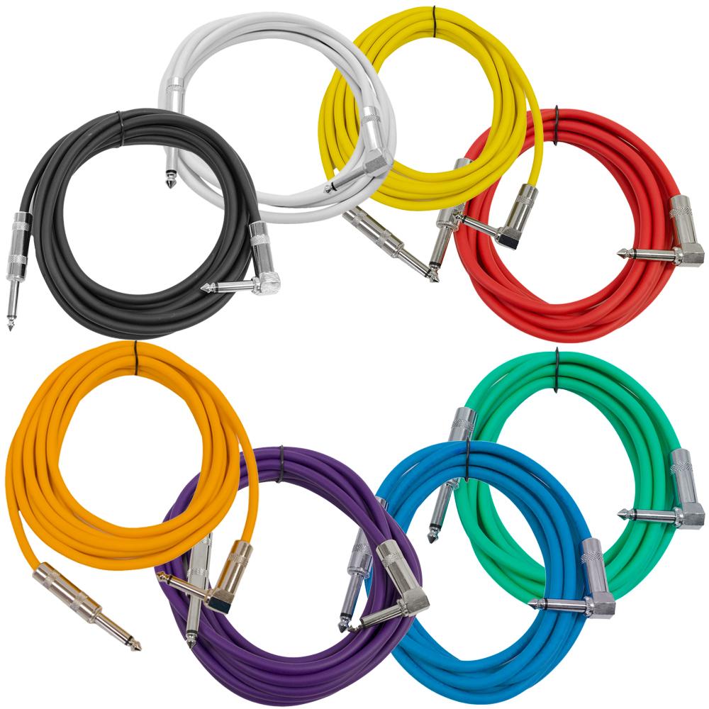 8 Pack 10 Foot 1/4 Inch TS Right Angle Guitar Cables | Multi-Color ...
