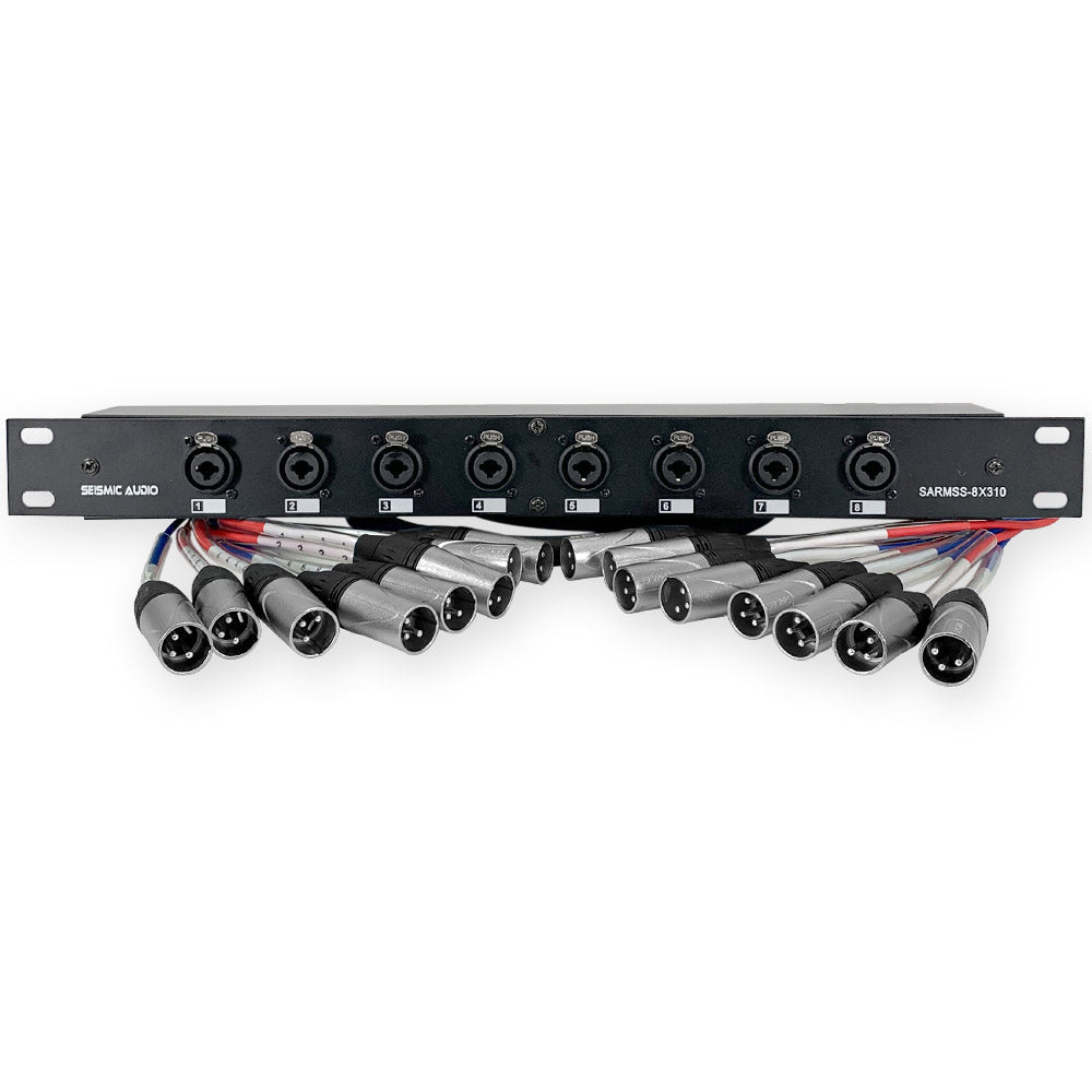 8 Channel Rack Mountable XLR TRS Combo Splitter Snake | 3 Foot and