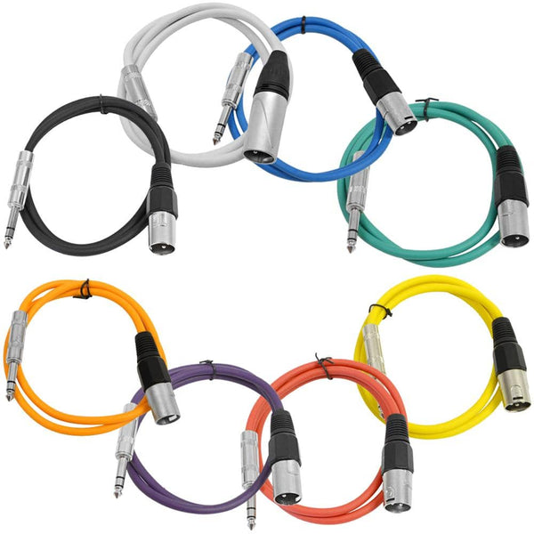 8 Pack 2 Foot XLR Male to 1/4 Inch TRS Male Patch Cable Cords