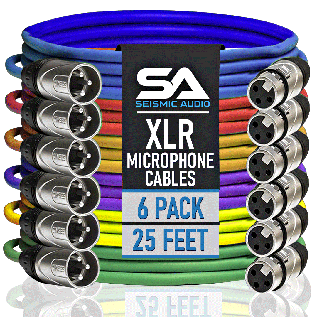 6 Pack 25 Foot XLR Microphone Cable | Male to Female Multi Colors