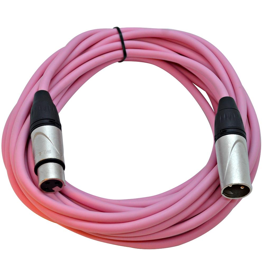 Pink 25 Foot XLR Microphone Patch Cable Cord | 3 Pin XLR Male to