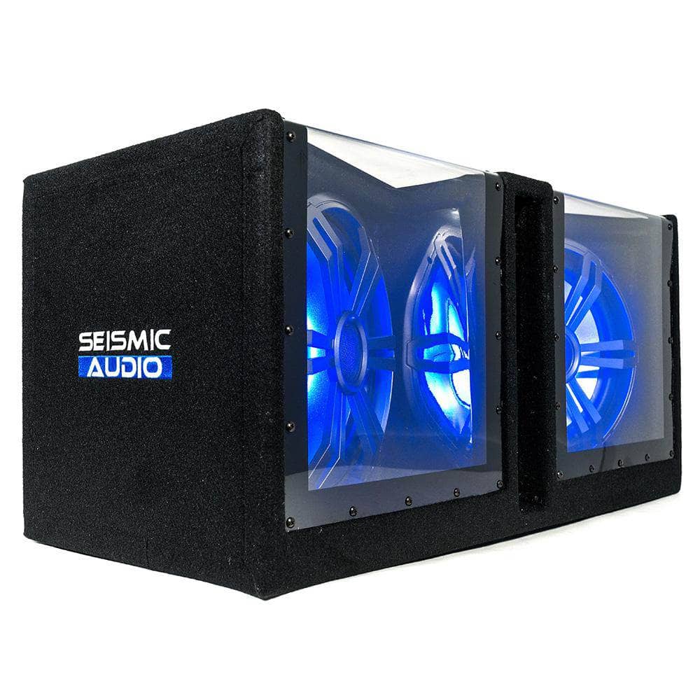 SA-PGSV12LED - Dual 12 Inch Vented 1200 Watt Car Audio Subwoofer Box with  LED Lights & Plexiglass Window